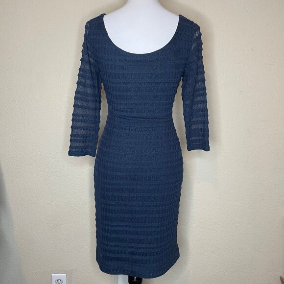 Kay Unger New York Navy Blue Sweater Dress 3/4 Sheer Sleeve Sz 6 Event Occasion - Picture 4 of 12